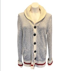 Cozy Gray and Cream Button-Up Sweater